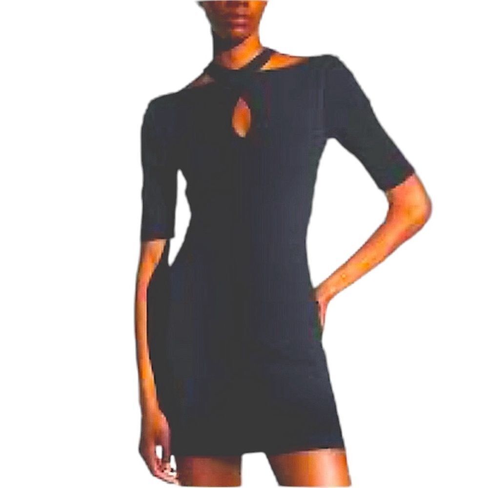 NWT Skin Worldwide Black Indira Dress Size 4 (XL) Bodycon Stretchy Short Sleeve